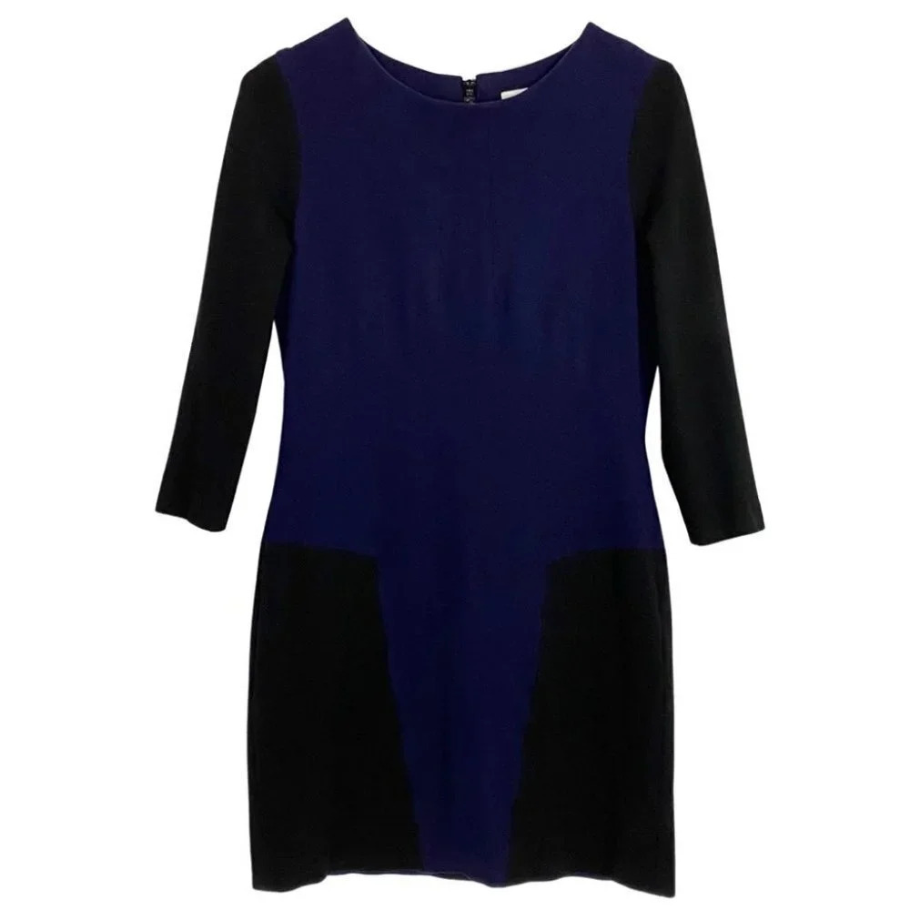 Sandro Paris Color Block Dress Sz 8 Womens Blue Black Half Sleeve Stretch Fitted